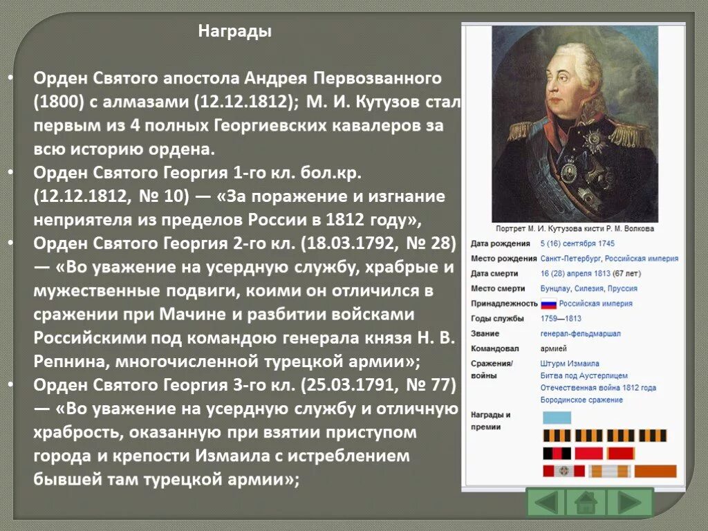 Сообщение о михаиле кутузове 4 класс