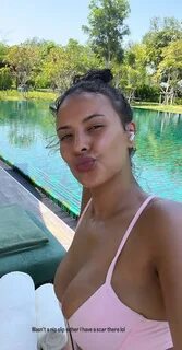 Maya Jama posed in a pink bikini on her luxury holidayCredit. 