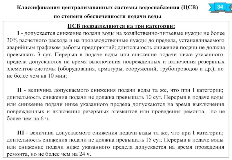 Категория водоснабжения по степени обеспеченности подачи воды. Степень обеспеченности подачи воды. Категории по степени обеспеченности подачи воды. Категории НС по степени обеспеченности подачи воды.