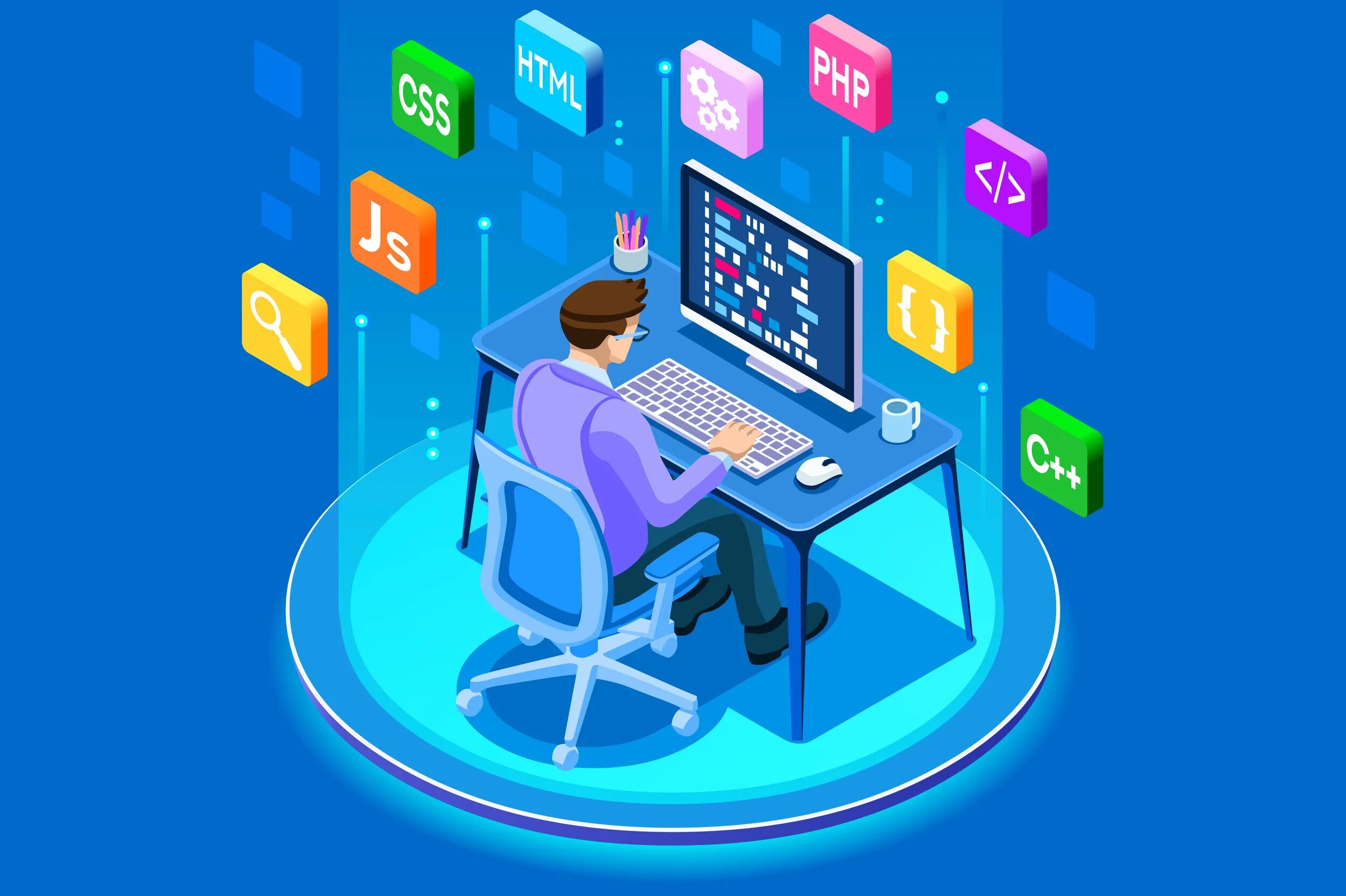 Pc software. Программирование иллюстрация. программист вектор. software development. программист картинки.