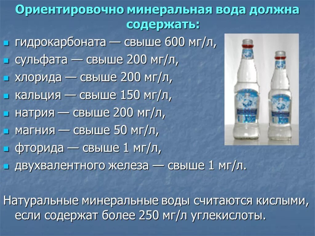 Состав минеральной воды таблица