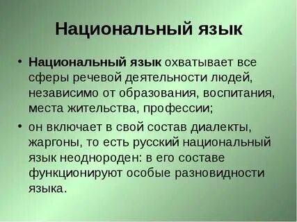 Назовите разновидности национального языка