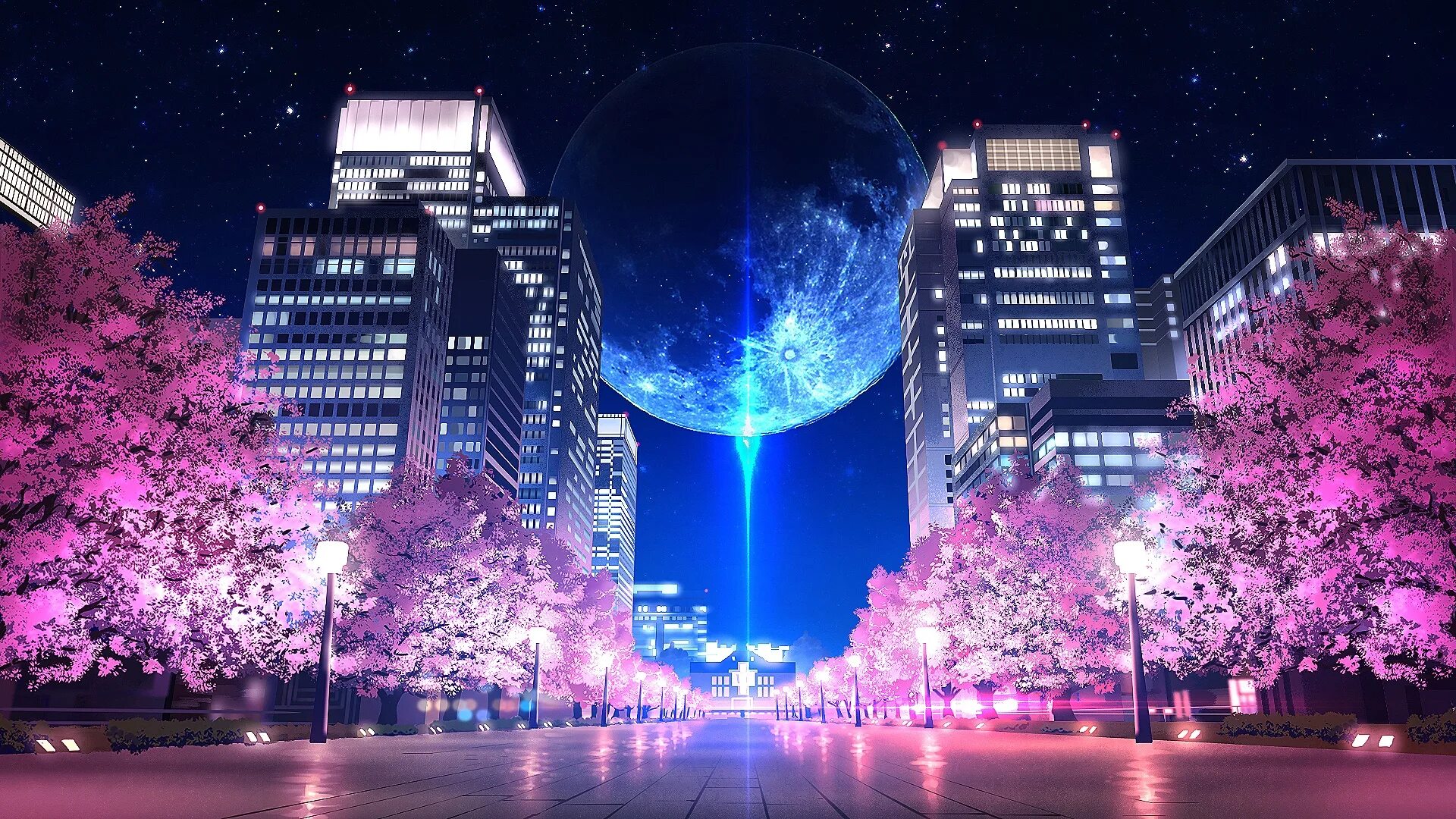 Стоки 2023. Город на Луне. Обои ночного города. Сакура ночью. Ночь Луна Сакура.
