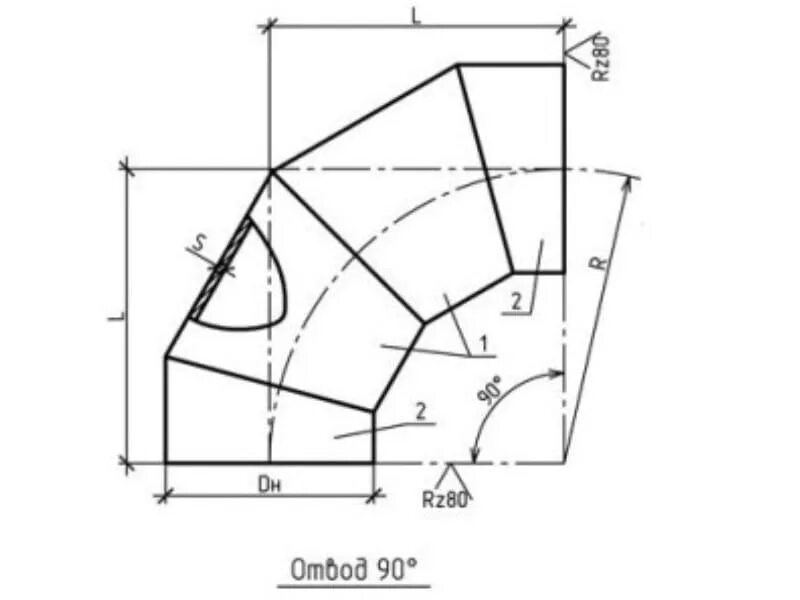 Проекты отвода. Сварной отвод 90 градусов чертеж. отвод секторный сварной 90 градусов. развертка отвода 630*820.