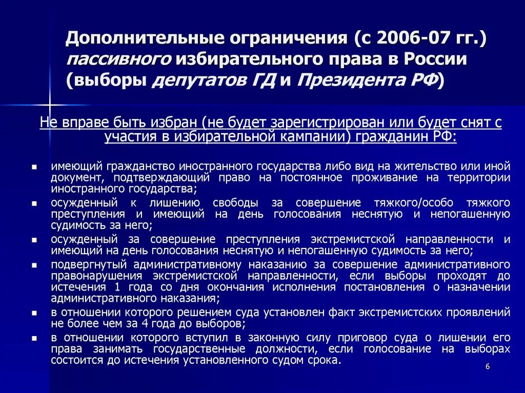 Пассивный избирательный ценз. Пассивное избирательное право ограничения. Ограничение избирательных прав.