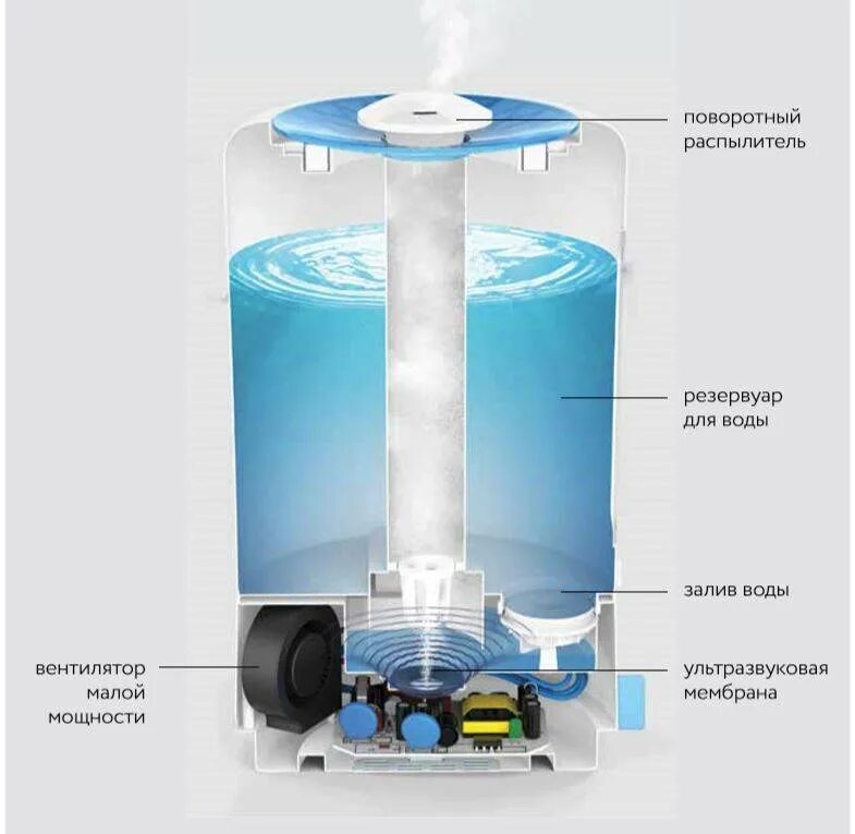 Сколько воды увлажнителя. Устройство увлажнителя воздуха ультразвукового. Принцип работы ультразвукового увлажнителя воздуха. Принцип работы увлажнителя воздуха.