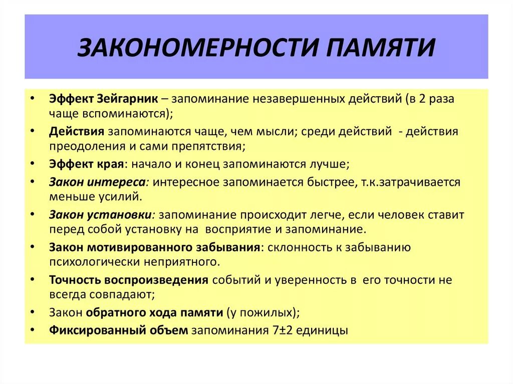 Время сохранения памяти. Закономерности памяти. Закономерности функционирования памяти. Психологические закономерности памяти. Основные закономерности памяти в психологии.