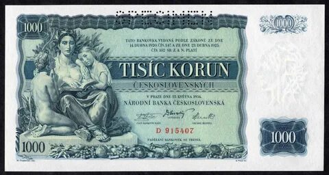 Чехословакия, P26s, 1000 Korun, 1934, * Unc * образец * - Изображение 1 из ...