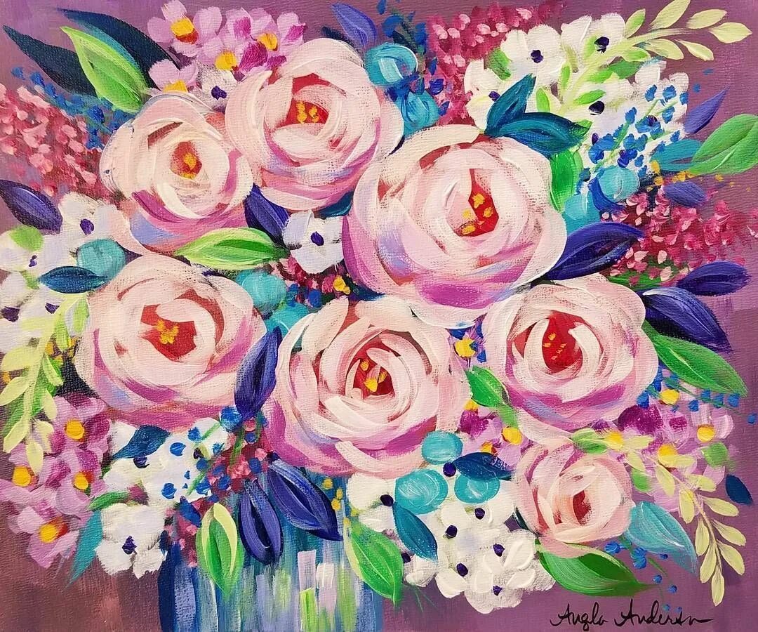 Paint flowers. Цветы гуашью. Цветы акрилом на холсте. Рисование цветов акриловыми красками. Яркие цветы гуашью.