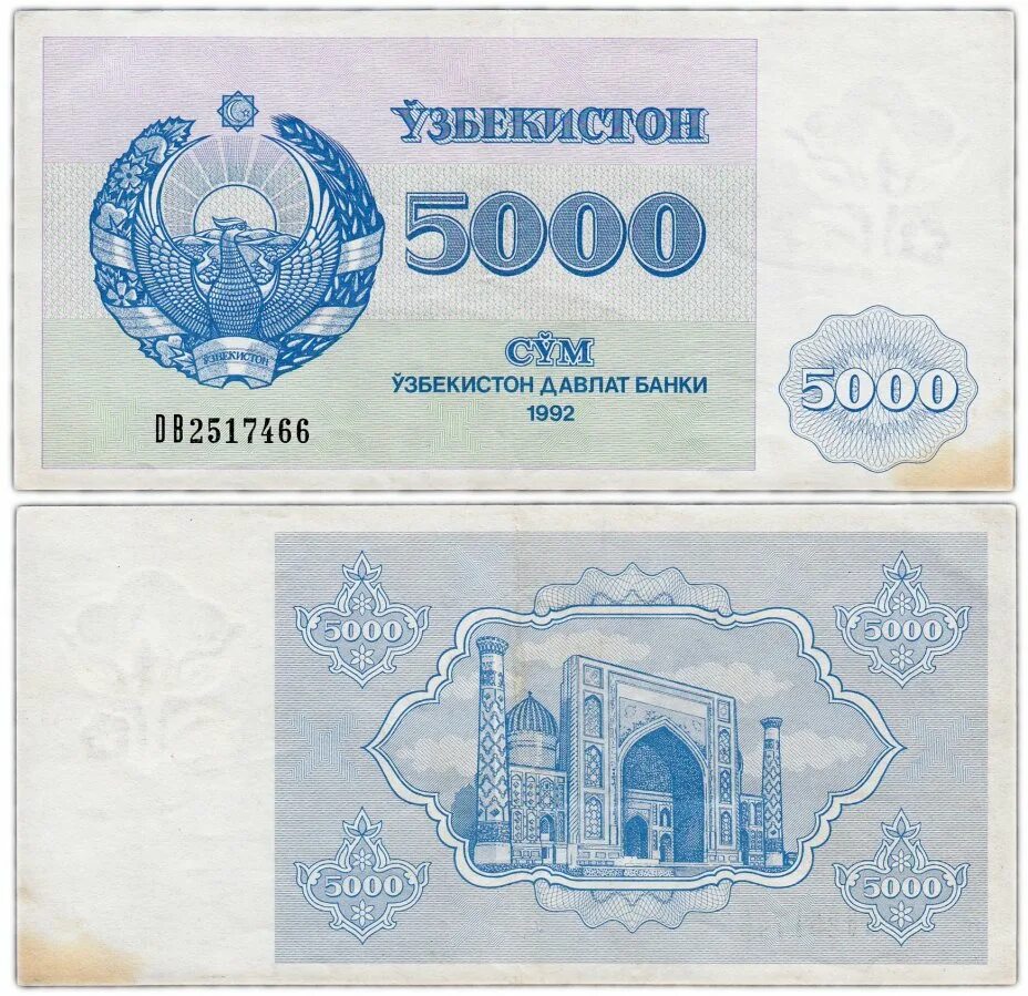 Узбекистан: 5000 сумов 1992 г.. 5000 Сум Узбекистана 1992. Банкнот 5000 сум Узбекистан 1992. Купюра 5000 сум Узбекистан.