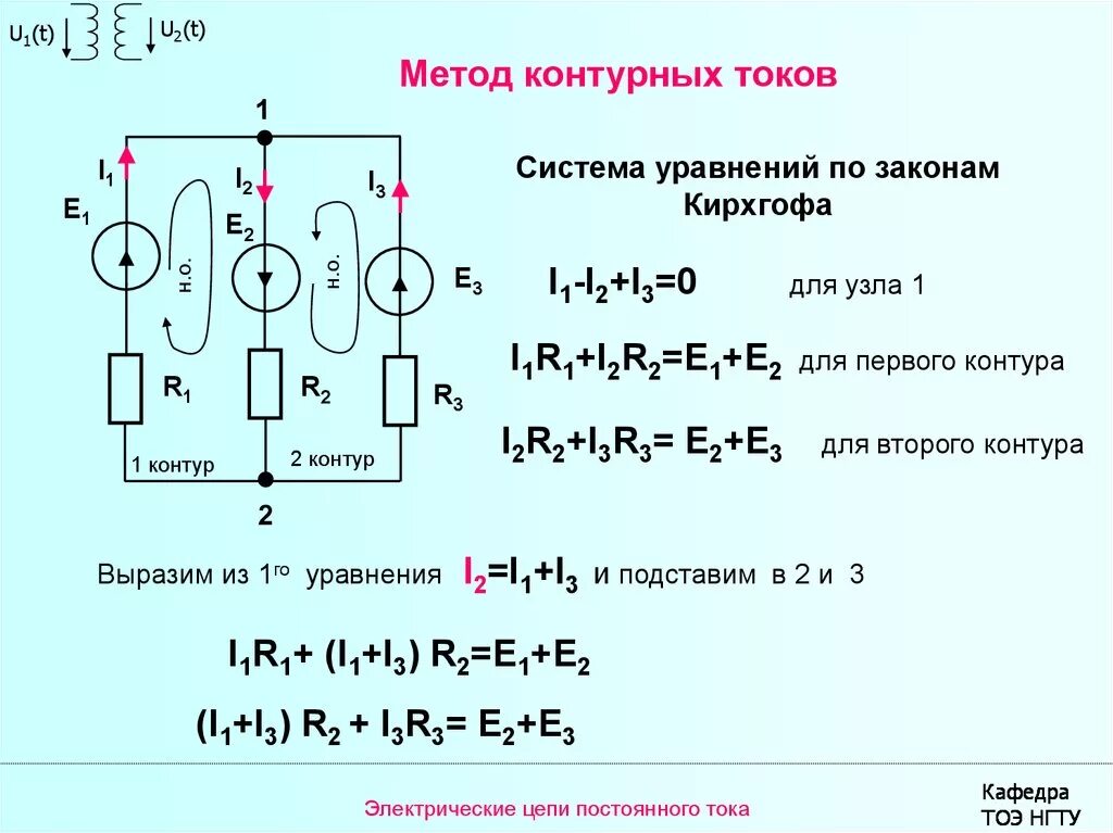 Первый и второй закон Кирхгофа схема. Метод контурных токов для 3 контуров. Уравнения по 2 закону Кирхгофа для трех контуров.. Метод контурных токов схема.