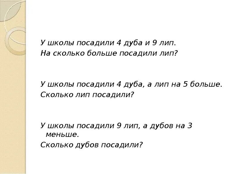 Около школы решили посадить 30 деревьев. Около школы посадили 9 берез лип. Около школы посадили 8 лип а берез. Дети посадили и березки сколько всего деревьев. Сколько всего лип и берез посадили.