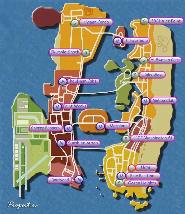 Vice city бизнесы. Карта вайс сити с недвижимостью. Вся недвижимость в gta vice city. Vice city бизнесы. Gta vice city карта недвижимости.