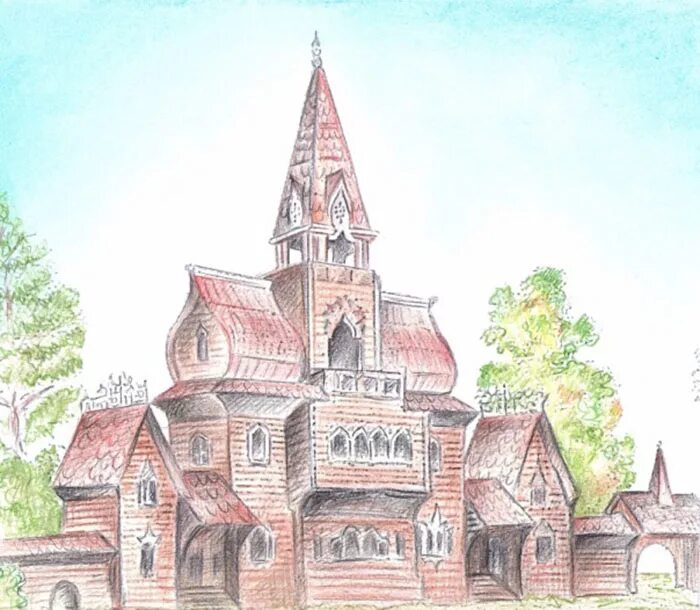 «терем» (архитектор и. русский терем рисунок. рисуем. раскраска. русский дом рисунок.