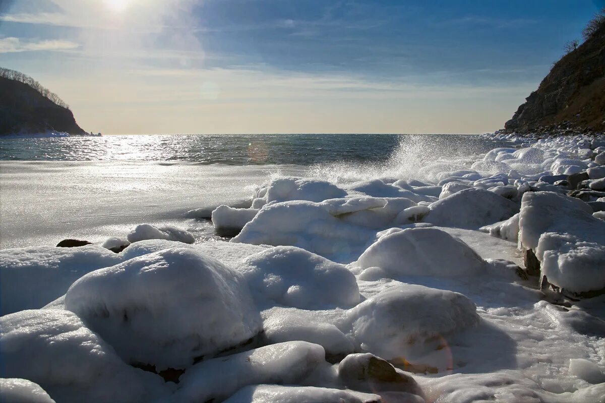климат норвегии. зимний пляж. заснеженный океан. загорать на снегу. лед в жару.