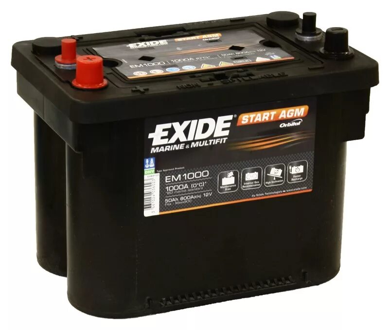 Exide 50 Ач AGM. Exide em1000 аккумулятор. Exide start AGM em1000. Exide Marine AGM em1000 50 Ач.