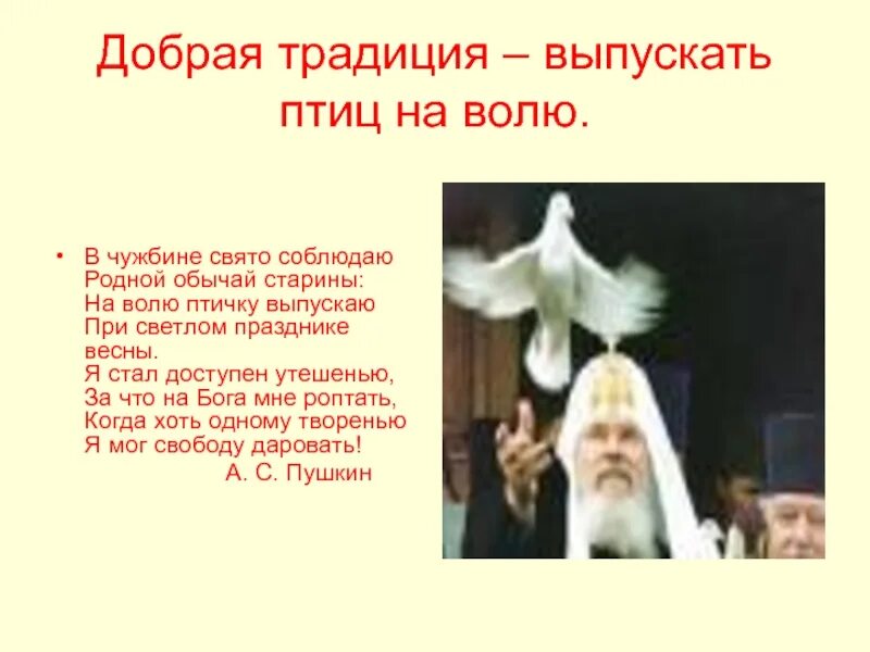 На волю птичку выпускаю при светлом. На волю птичку выпускаю при Светлом празднике. Традиция выпускать птиц на волю. В чужбине Свято соблюдаю. На волю птичку выпускаю при Светлом празднике весны стих.