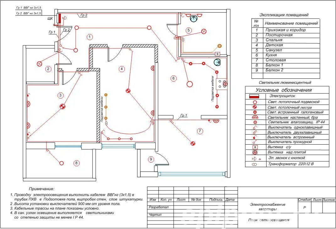 Схемы электрического освещения квартирной электропроводки. Схема проводки электропитания квартиры. Схема разводки электропроводки в квартире 1 комнатной. Исполнительная монтажная схема электропроводки. Электроснабжение жилого помещения