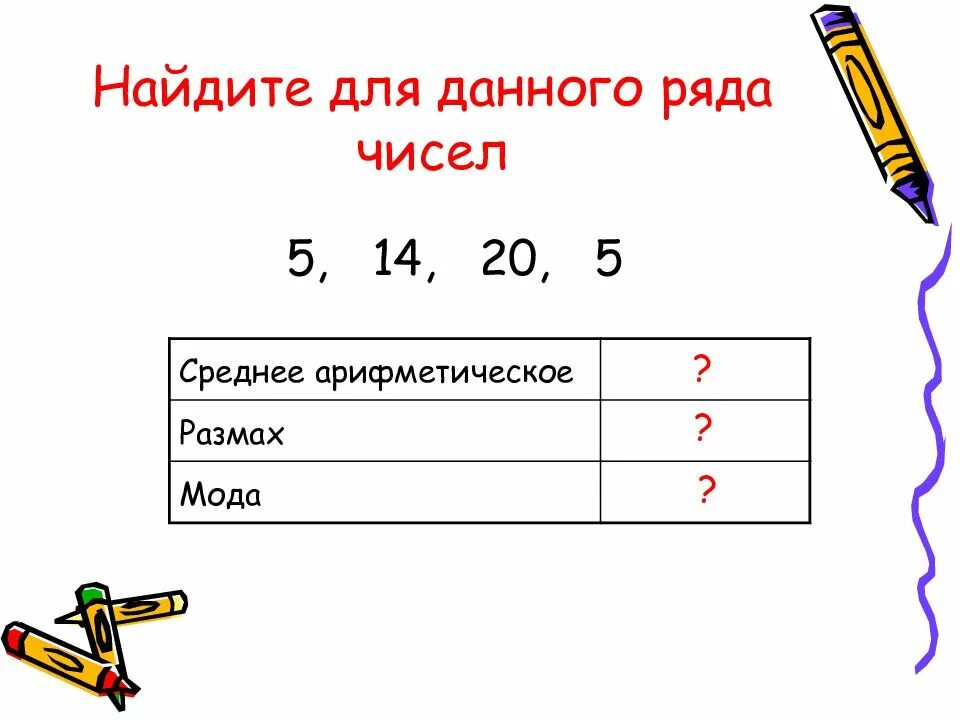 Презентация среднее арифметическое числового набора. Среднее арифметическое размах и мода. среднее арифметическое размах, мода ряда. найдите среднее арифметическое моду и размах ряда. мода ряда размах чисел и среднее арифметическое.