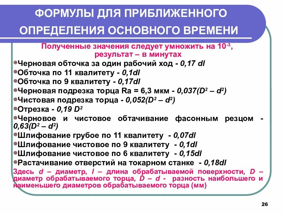 Что входит в основное время. Формула расчета основного времени. Формула для определения основного времени. Основное время при точении формула. Формула определения основное время.