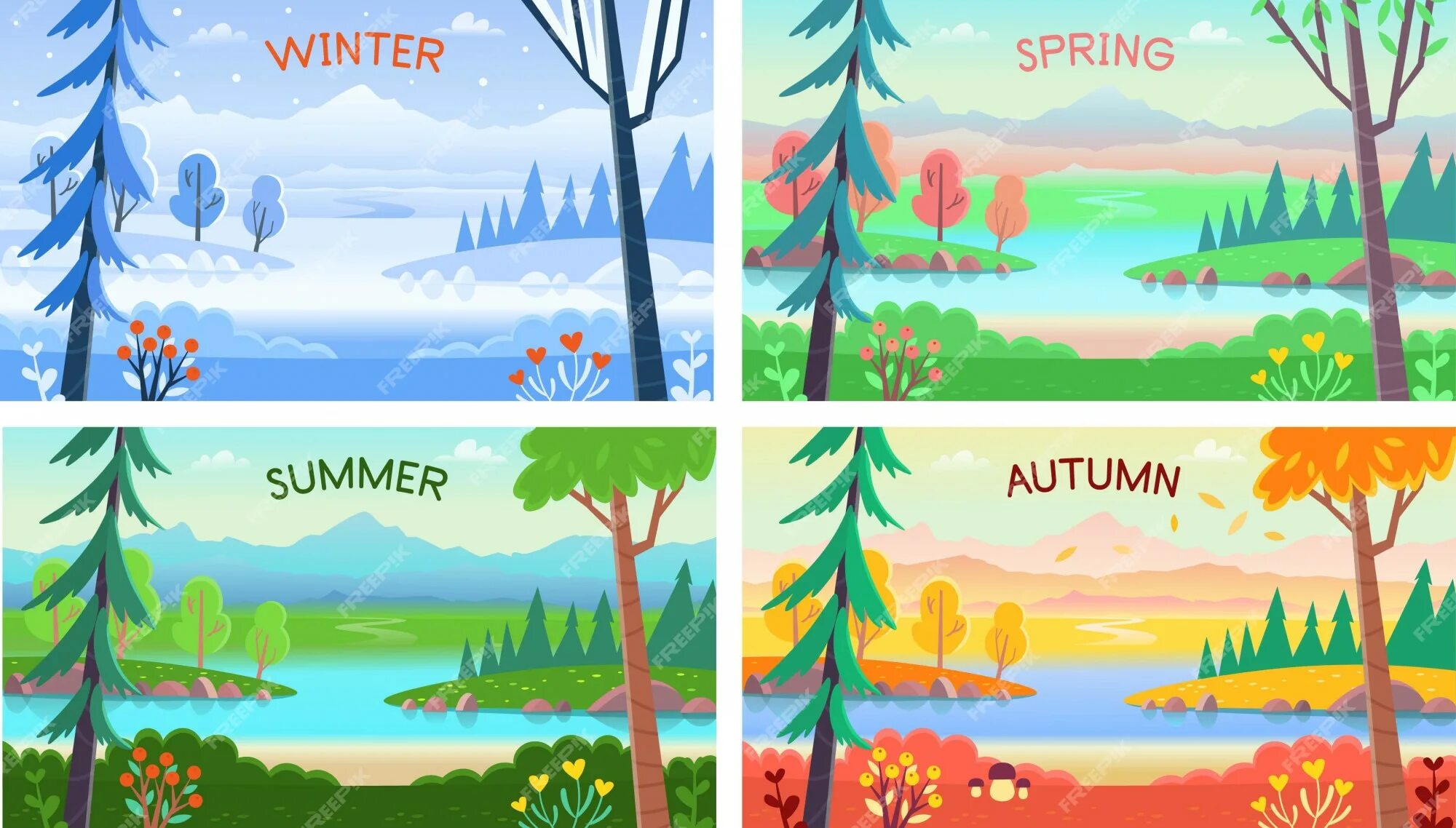 Иллюстрация зима осень лето. Seasons are beautiful