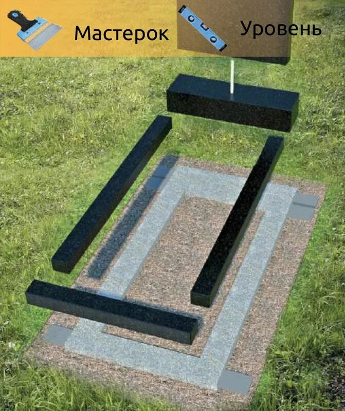Установка памятника. Бетонное основание под памятник. фундамент под памятник. монтаж надгробных памятников. фундамент для гранитного памятника.