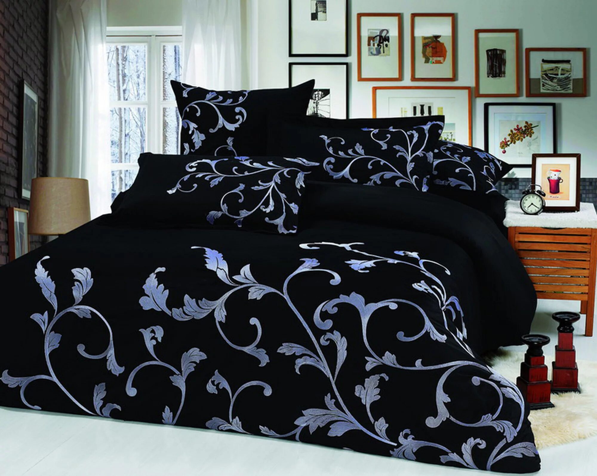 5. Черное постельное белье. Узор постельного белья. Постельное белье вальтери (valtery). Узор постельного белья.