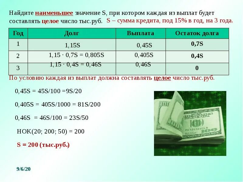 Найдите наименьшее значение s при котором каждая из выплат. Задачи с экономическим содержанием. Целое значение это. Целое число рублей. Ма л з