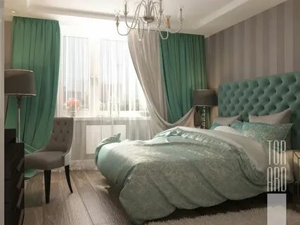 Серо бирюзовая спальня