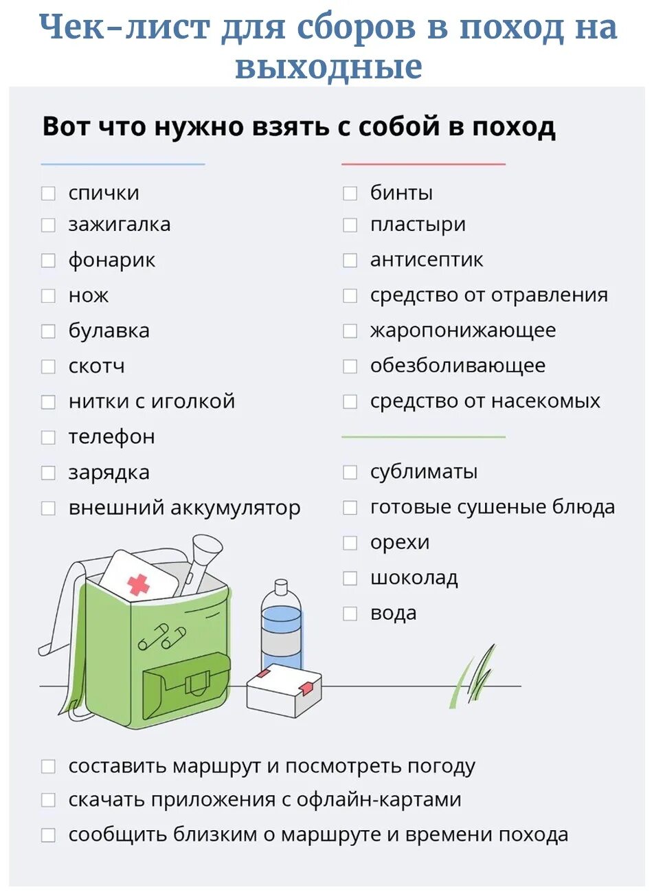 Что взять в поездку на 1 день. Список вещей в поход. Список предметов для похода. Что нужно брать с собой в поход. Перечень необходимых вещей для похода.