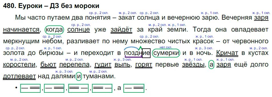 Пунктуационный разбор вечерняя Заря начинается. Пунктуационный разбор предложения. Пунктуационный разбор предложения 5. Рус яз 5 класс 2 часть номер 480. Русский 480