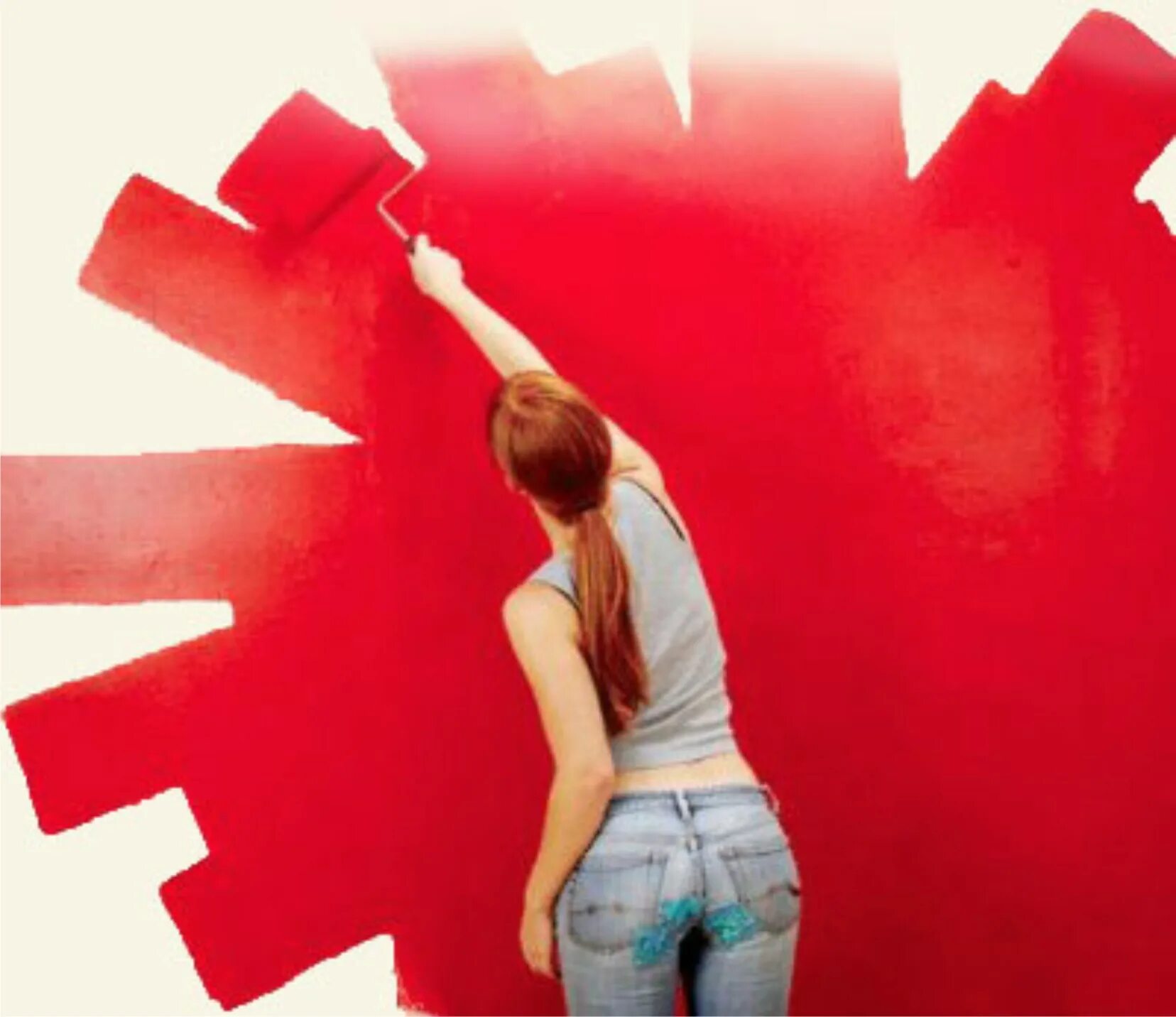 Девушка красит стену. Запах ремонта. Запах краски. Картинка упертый человек под покраску.
