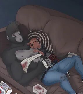 Ash's hands still dragging in soft strokes across his slack face but t...