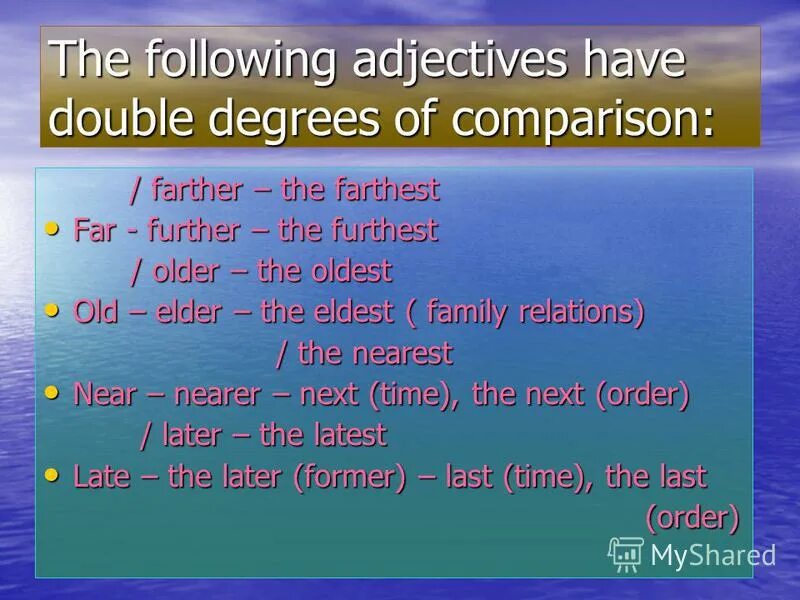 Comparative adjectives far. Degrees of Comparison of adjectives. Degrees of Comparison of adjectives exceptions. Far degrees of Comparison. Degrees of Comparison of adjectives исключения.