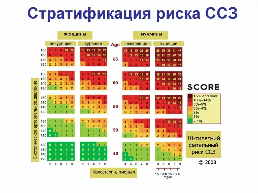 Стратификация сердечно-сосудистого риска. Шкала ССЗ score риска. Стратификация риска сердечно-сосудистых осложнений. Таблица суммарного сердечно-сосудистого риска.