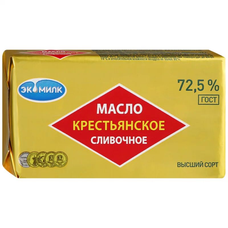 Масло сладко-сливочное Киприно Крестьянское несоленое 72,5% (180 г) - IRMAG.RU