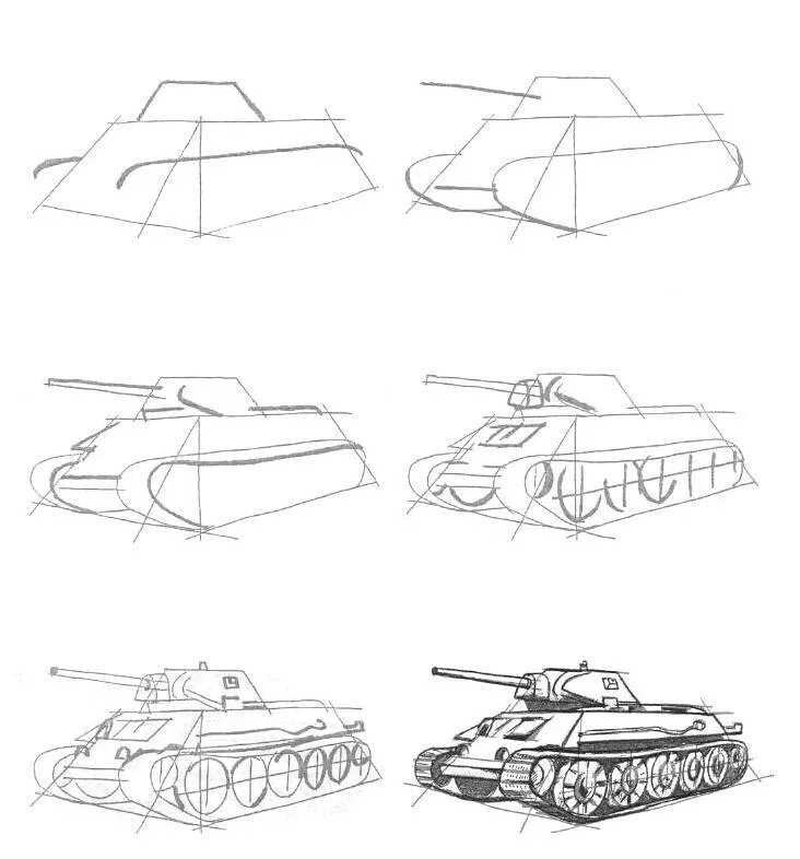 Военный рисунок карандашом легкий. Рисунок танка т 34. Танк т-34 поэтапно. Танк т 34 пошагово. Танк по этапно т 34.