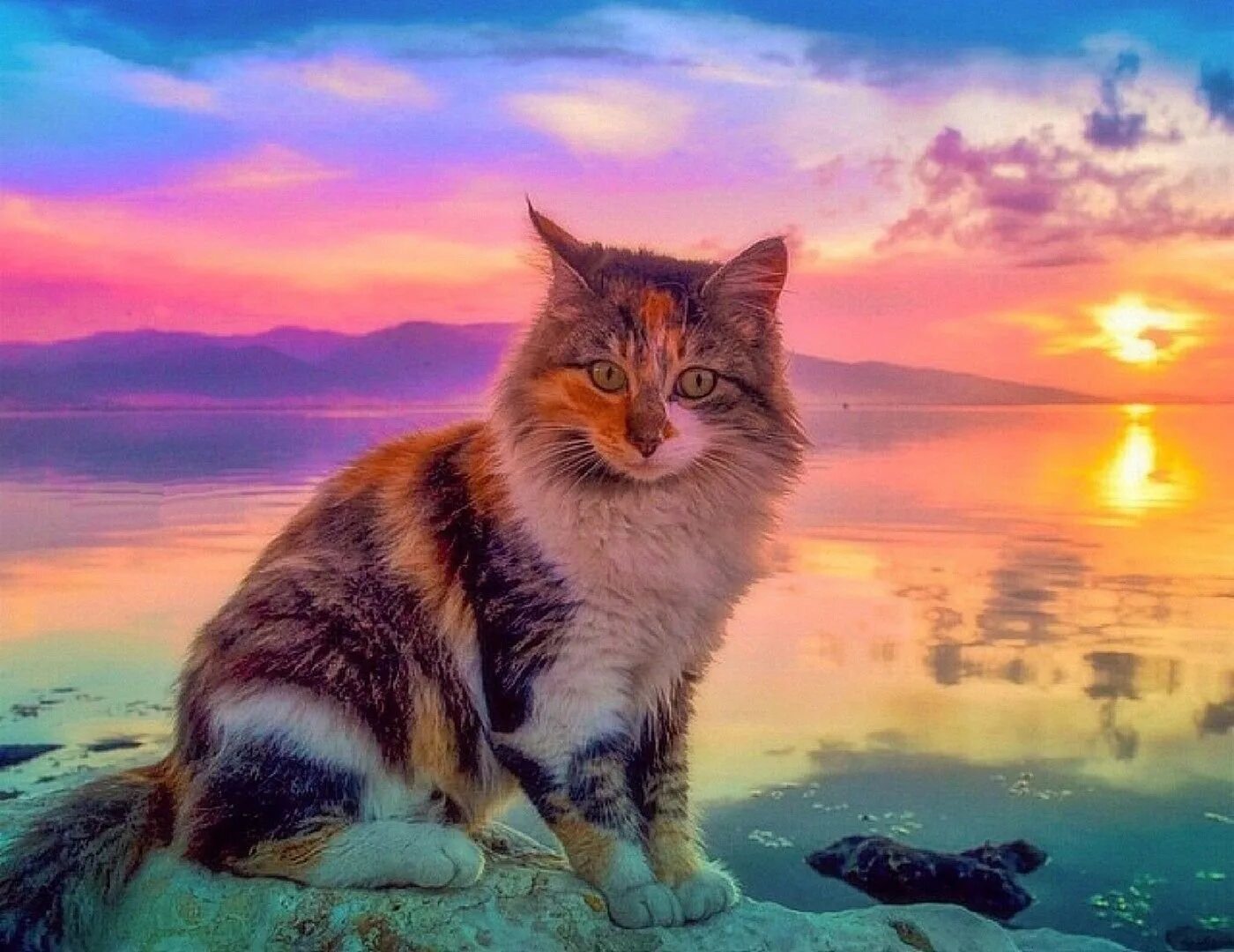 Кошка на закате. Кошка на рассвете. Кошка лето. Кошка на море. Кот на вб