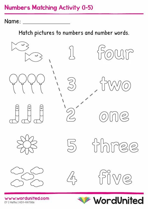 Matching numbers and words. Matching numbers and words