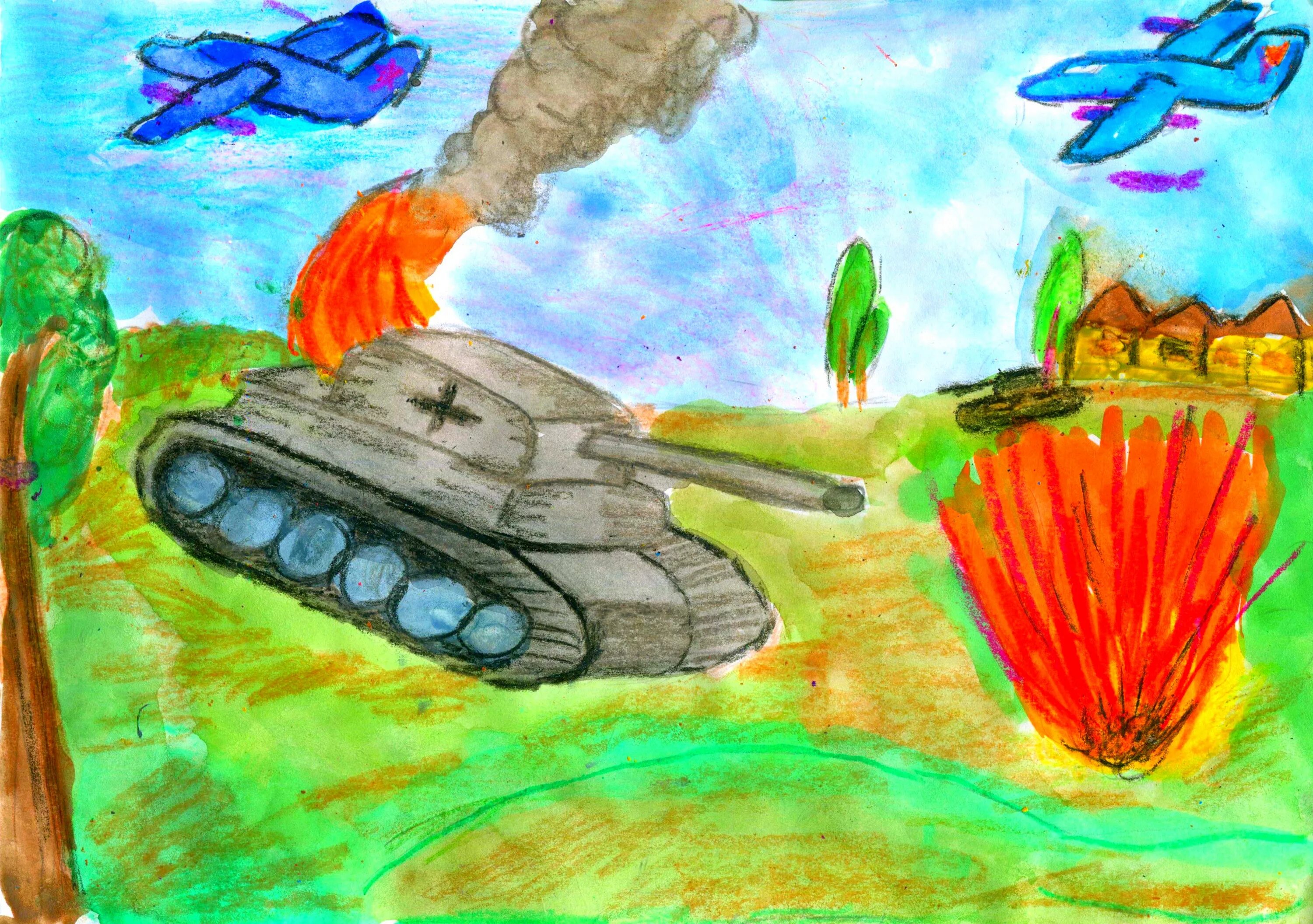 Рисунок про великую отечественную. Рисунок на военную тему для детей. рисунок про войну. детский рисунок про войну.