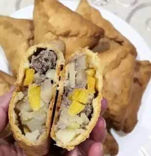 Треугольники картошка с мясом в тесте