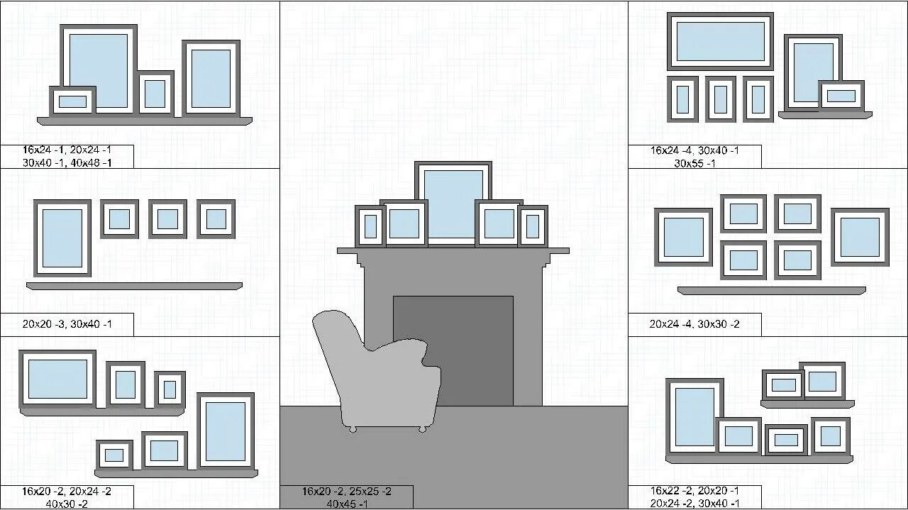Расположение картин на стене. Расположение рамок на стене. Расположение рамок на стене схема. Схема развески картин на стене.