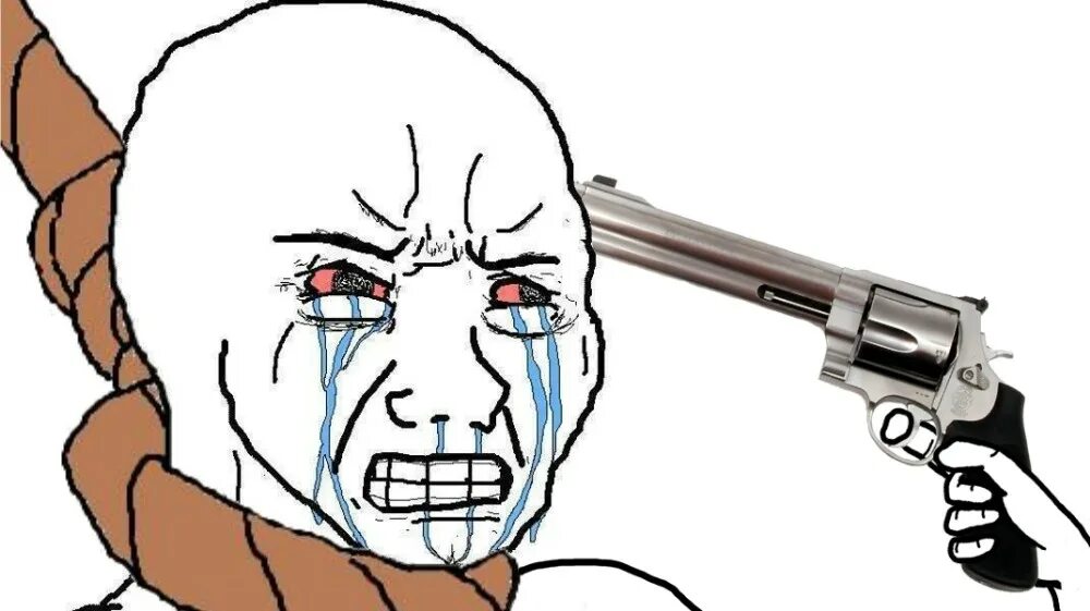 I please myself. Плачущий Wojak. Плачущий чел с пистолетом.