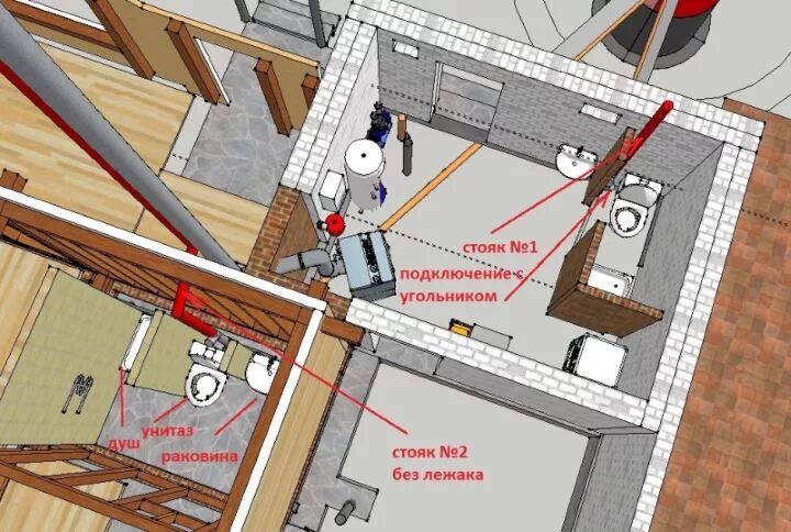 Монтаж туалета в частном доме. Коммуникации в каркасном доме схема. Канализация в каркасной стене. Санузел в каркасном доме.