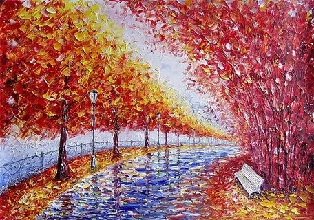 Осенний пейзаж ватными палочками
