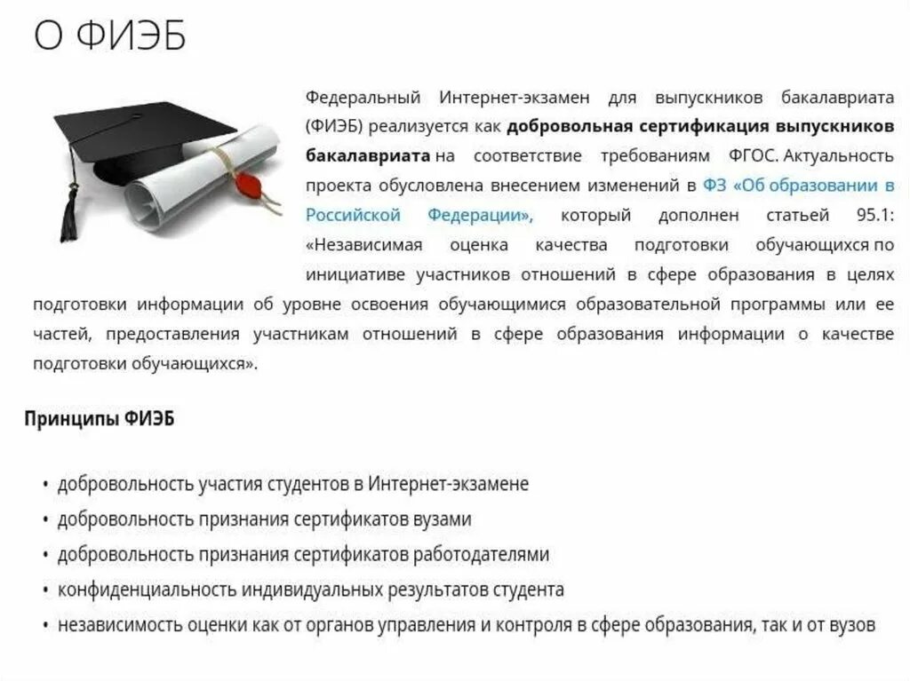 Интернет экзамен. «федерального интернет-экзамена. федеральный интернет-экзамен для выпускников бакалавриата (фиэб). результаты фиэб. сертификат фиэб.