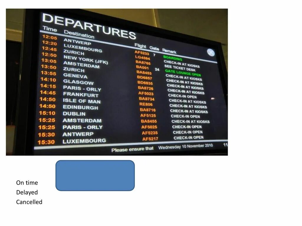 Timer cancel. Delayed cancelled. on time delayed. delay cancel flight board. checking departure time.
