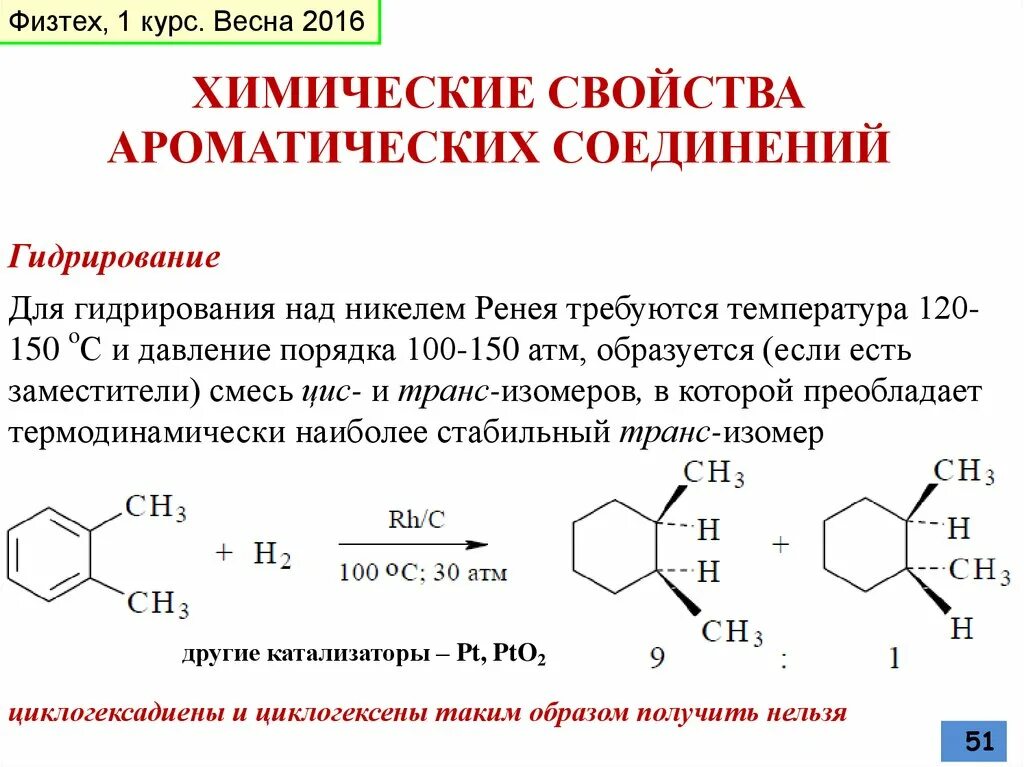 Химические свойства ароматических соединений. Гидрирование ароматических соединений. Гидрирование ароматических углеводородов. Химические свойства гидрирование.