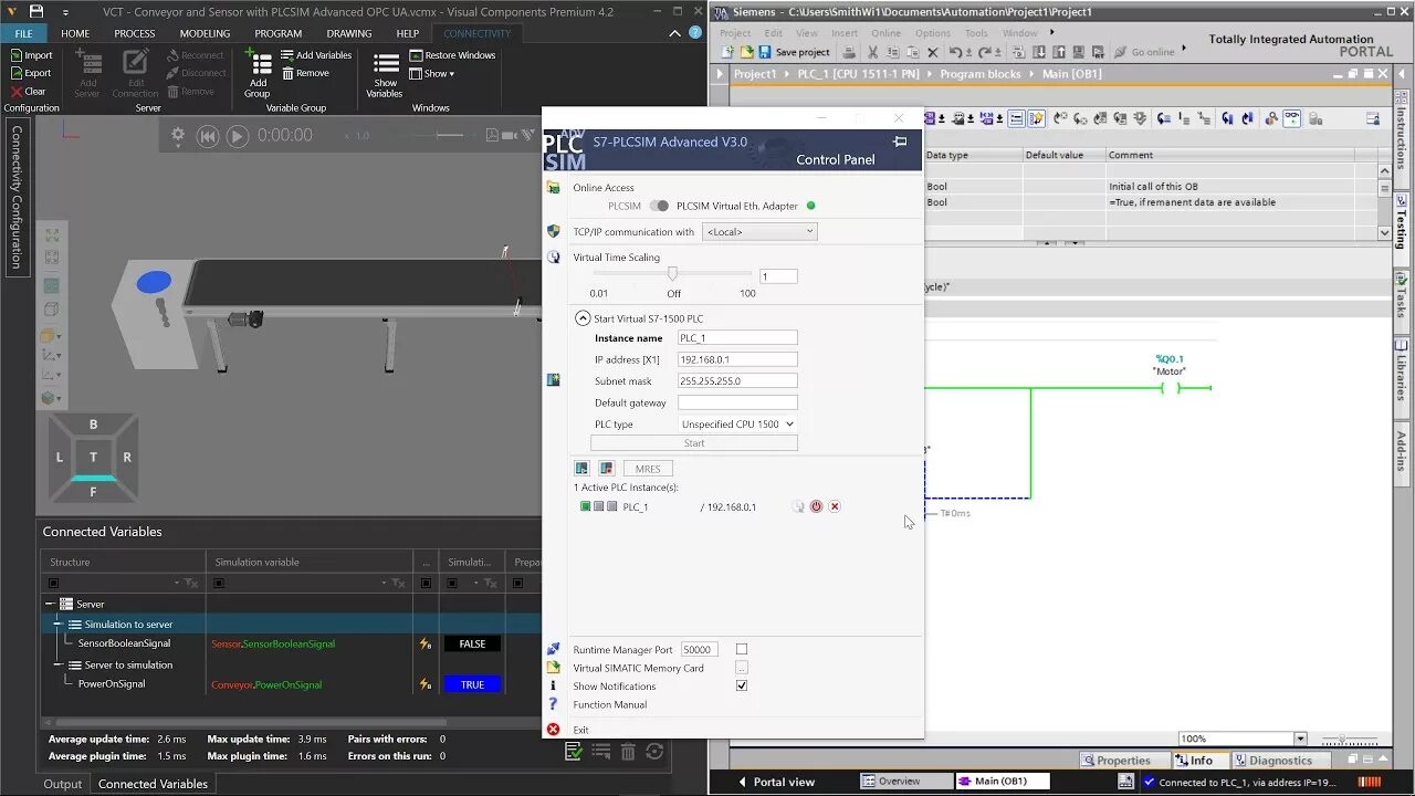 Plcsim advanced. Simatic s7-plcsim advanced. step 7 siemens. visual components. visual components premium.