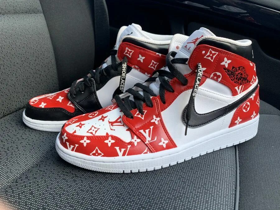 Nike Air Jordan 1 x Louis Vuitton. Nike Air Jordan 1 Custom. Nike Air Jordan 1 x Supreme. Nike Jordan Louis Vuitton Supreme.